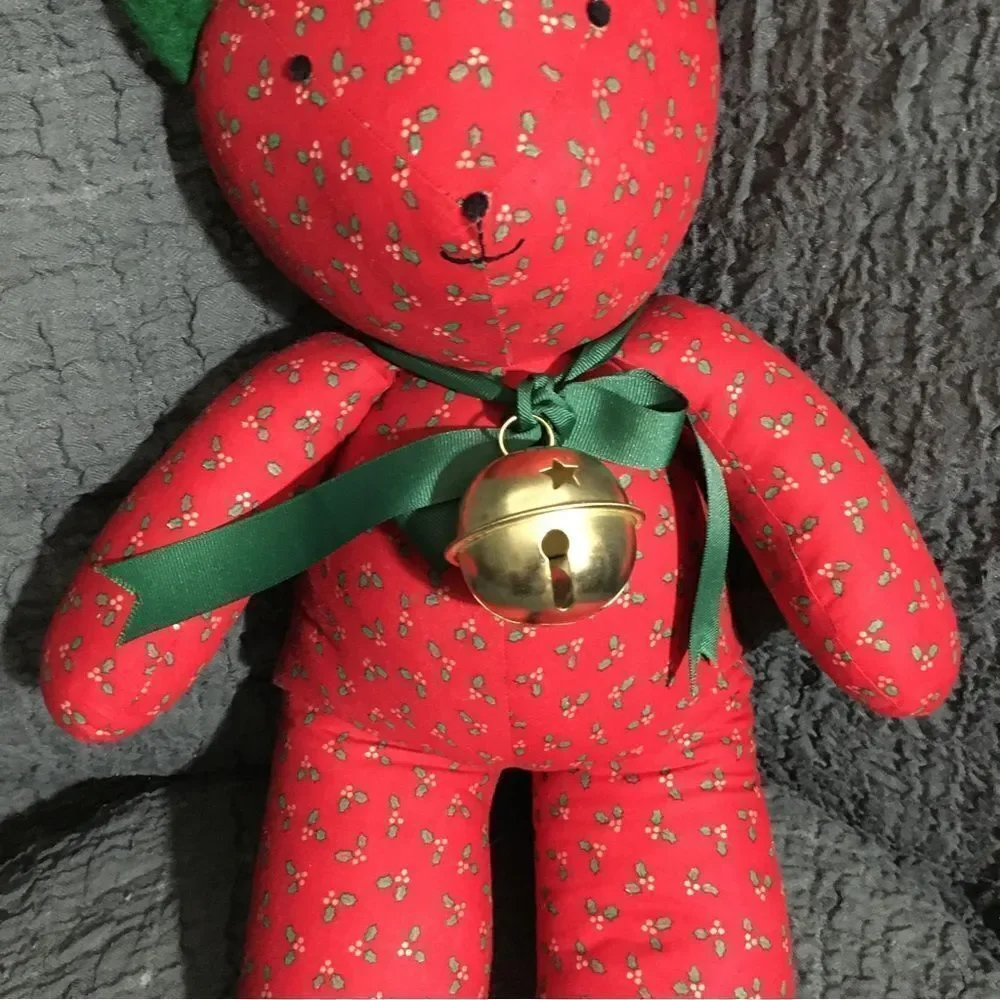 VTG Red Teddy Bear With Jingle Bell